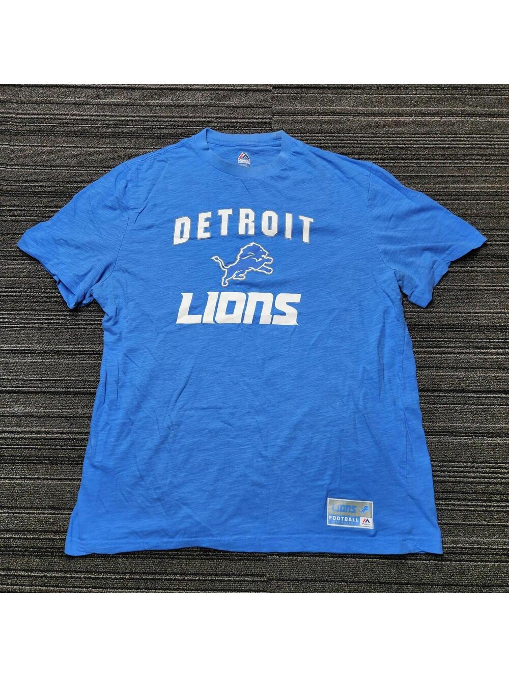Majestic Detroit Lions NFL T Shirt Mens XL Blue Graphic Football Tee
